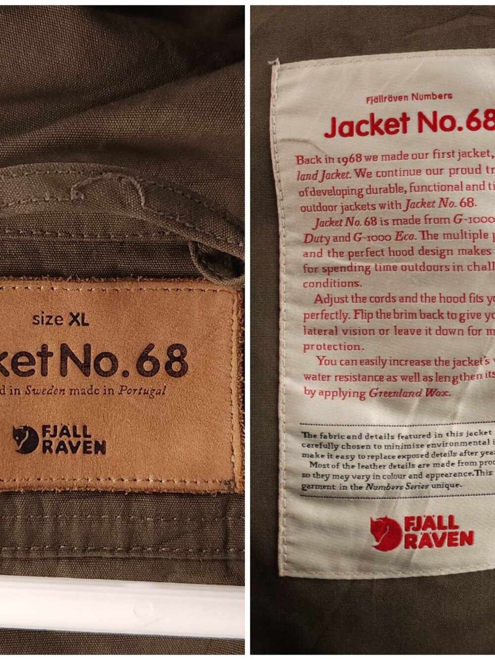 FJALLRAVEN No. 68 Jacket XL Hooded Green Full Zip G-1000 Pockets Outdoors Men - Picture 11 of 16